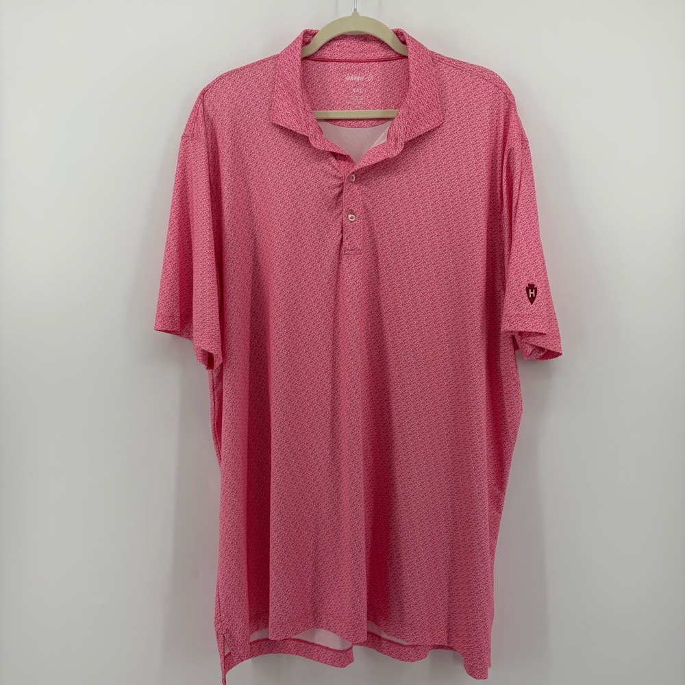 Johnnie O Mens Pink All Over Print Short Sleeve Polo Shirt XXL UPF 50 Golf